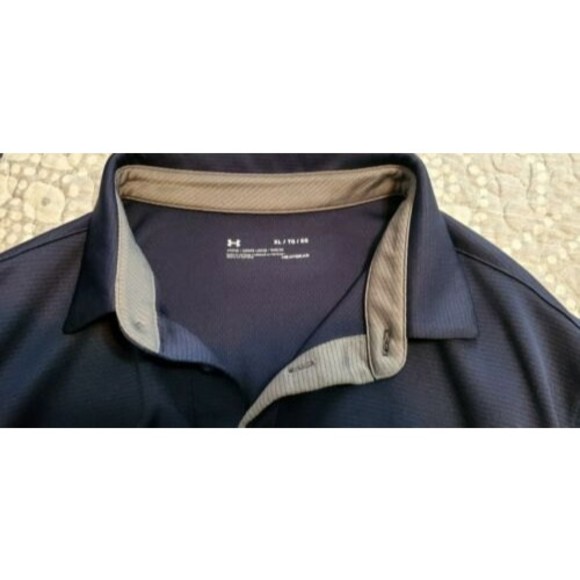 Under Armour Polo Golf Shirt Blue Heat Gear Loose Wicking Mens XL EUC - Picture 5 of 5